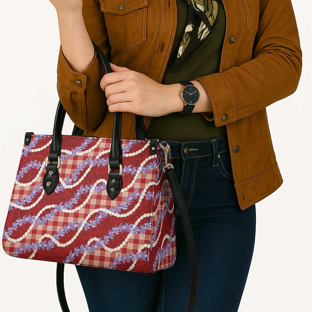 Red Hawaii Palaka Honohono Pikake Leather Bag Hawaiian Orchid Lei Polynesian Pattern - Polynesian Pride