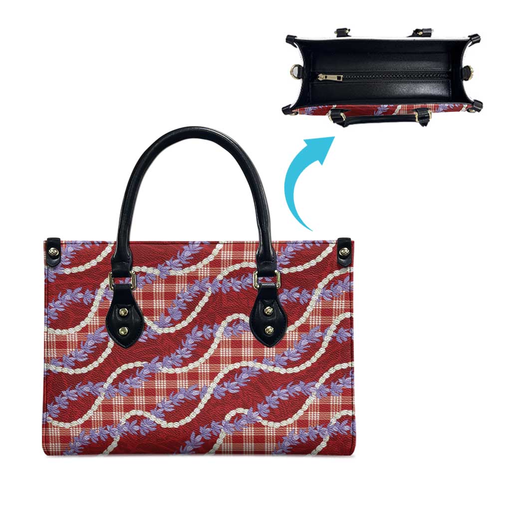 Red Hawaii Palaka Honohono Pikake Leather Bag Hawaiian Orchid Lei Polynesian Pattern - Polynesian Pride