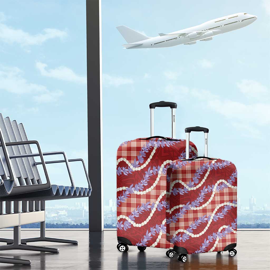 Red Hawaii Palaka Honohono Pikake Luggage Cover Hawaiian Orchid Lei Polynesian Pattern - Polynesian Pride