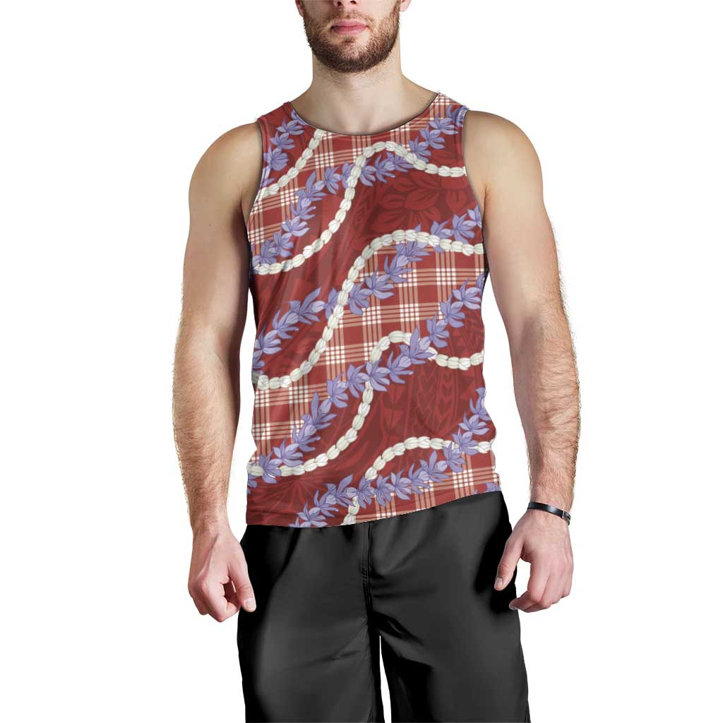 Red Hawaii Palaka Honohono Pikake Men Tank Top Hawaiian Orchid Lei Polynesian Pattern - Polynesian Pride