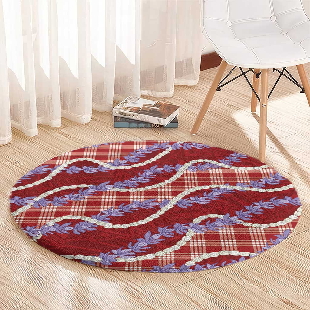 Red Hawaii Palaka Honohono Pikake Round Carpet Hawaiian Orchid Lei Polynesian Pattern - Polynesian Pride