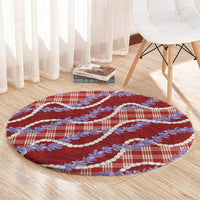 Red Hawaii Palaka Honohono Pikake Round Carpet Hawaiian Orchid Lei Polynesian Pattern - Polynesian Pride