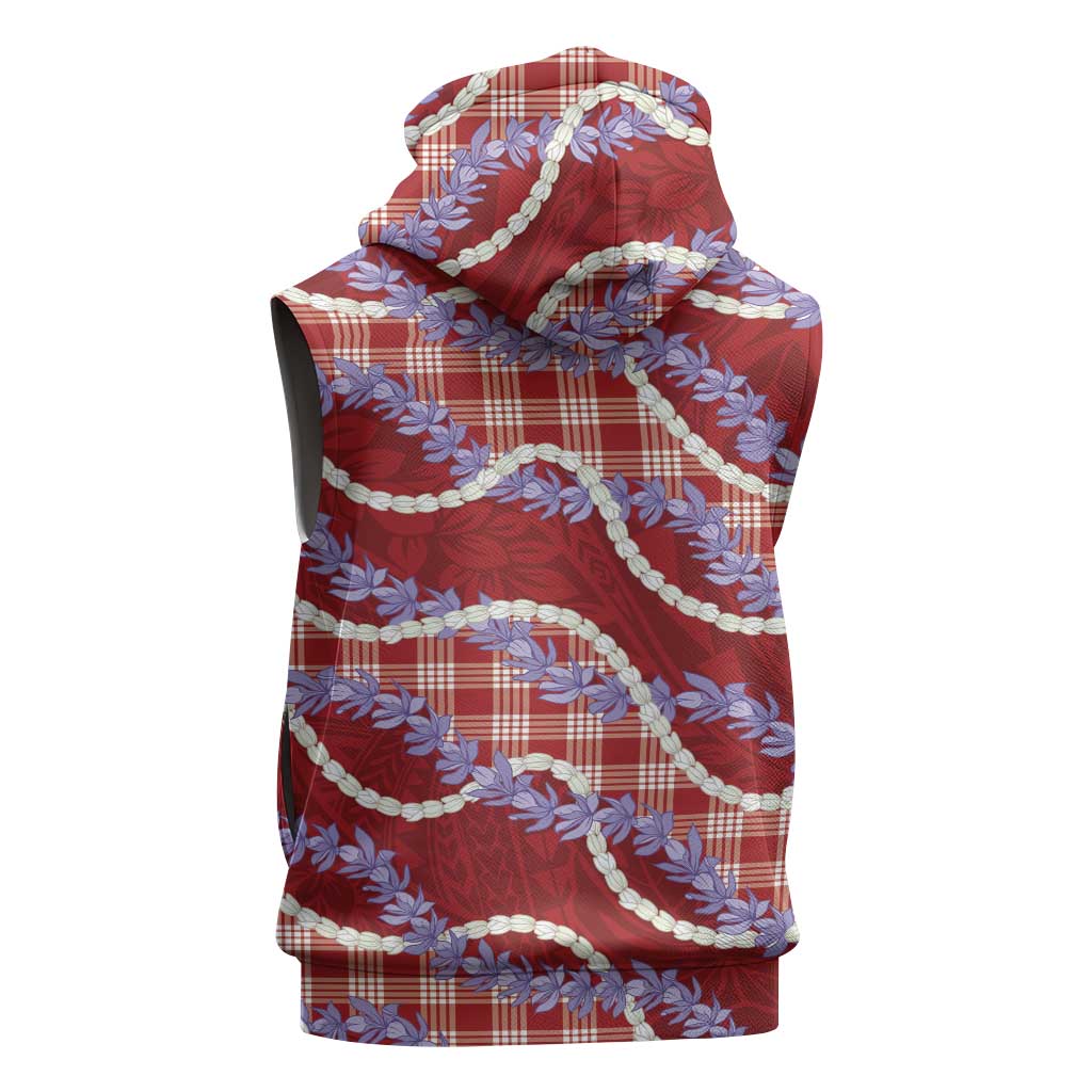 Red Hawaii Palaka Honohono Pikake Sleeveless Hoodie Hawaiian Orchid Lei Polynesian Pattern LT14 - Polynesian Pride