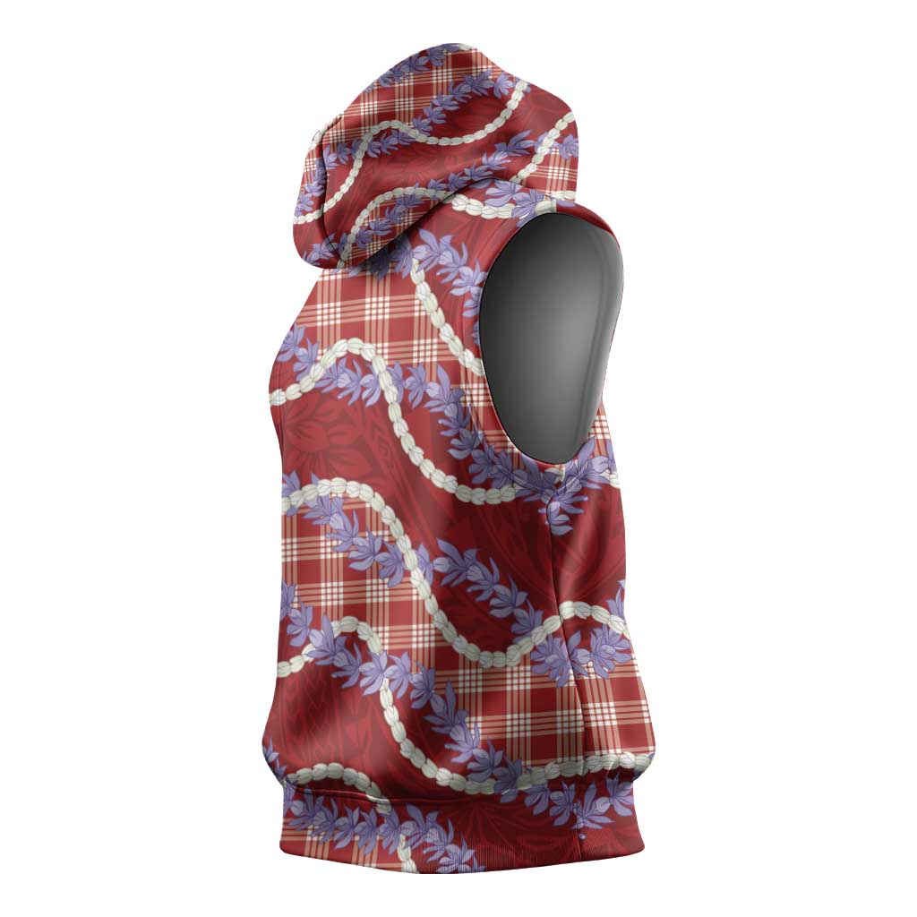 Red Hawaii Palaka Honohono Pikake Sleeveless Hoodie Hawaiian Orchid Lei Polynesian Pattern LT14 - Polynesian Pride
