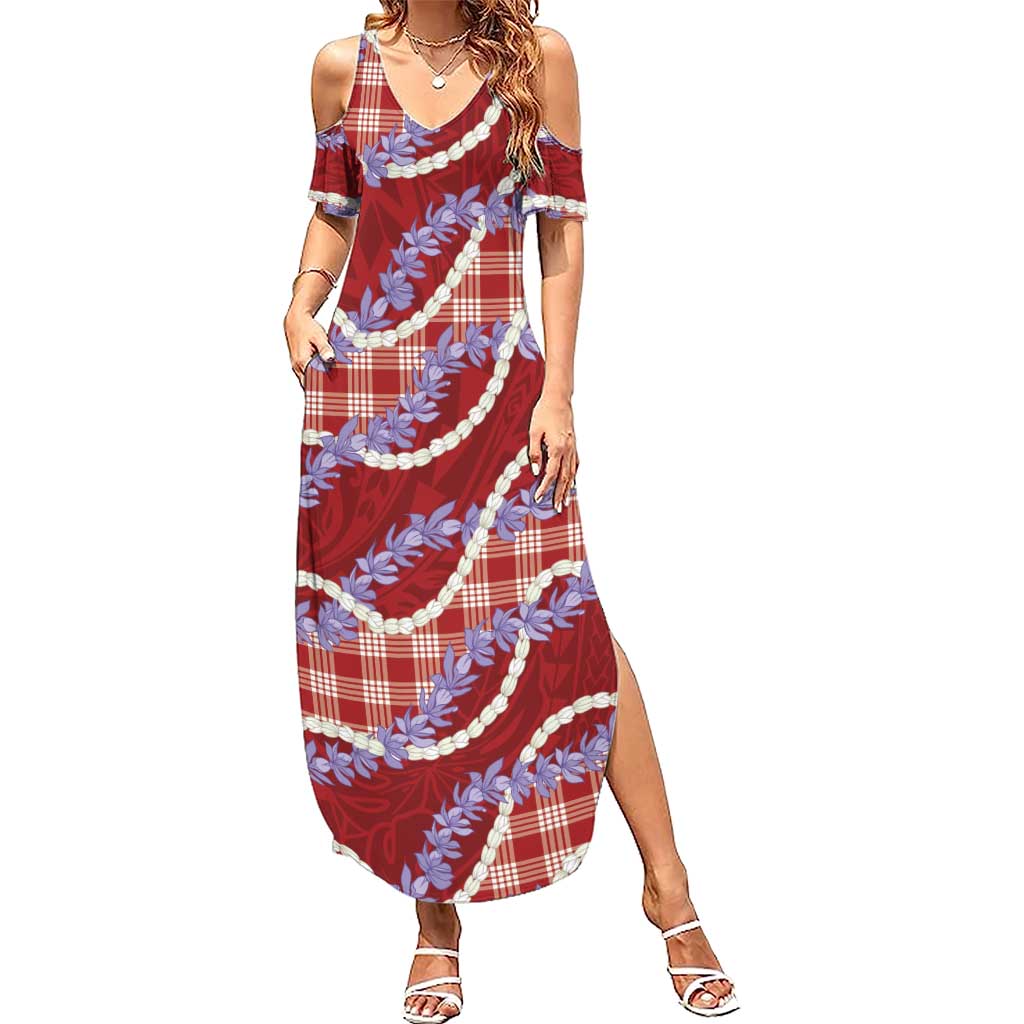 Red Hawaii Palaka Honohono Pikake Summer Maxi Dress Hawaiian Orchid Lei Polynesian Pattern - Polynesian Pride