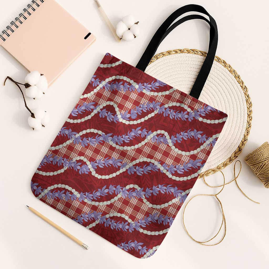 Red Hawaii Palaka Honohono Pikake Tote Bag Hawaiian Orchid Lei Polynesian Pattern - Polynesian Pride