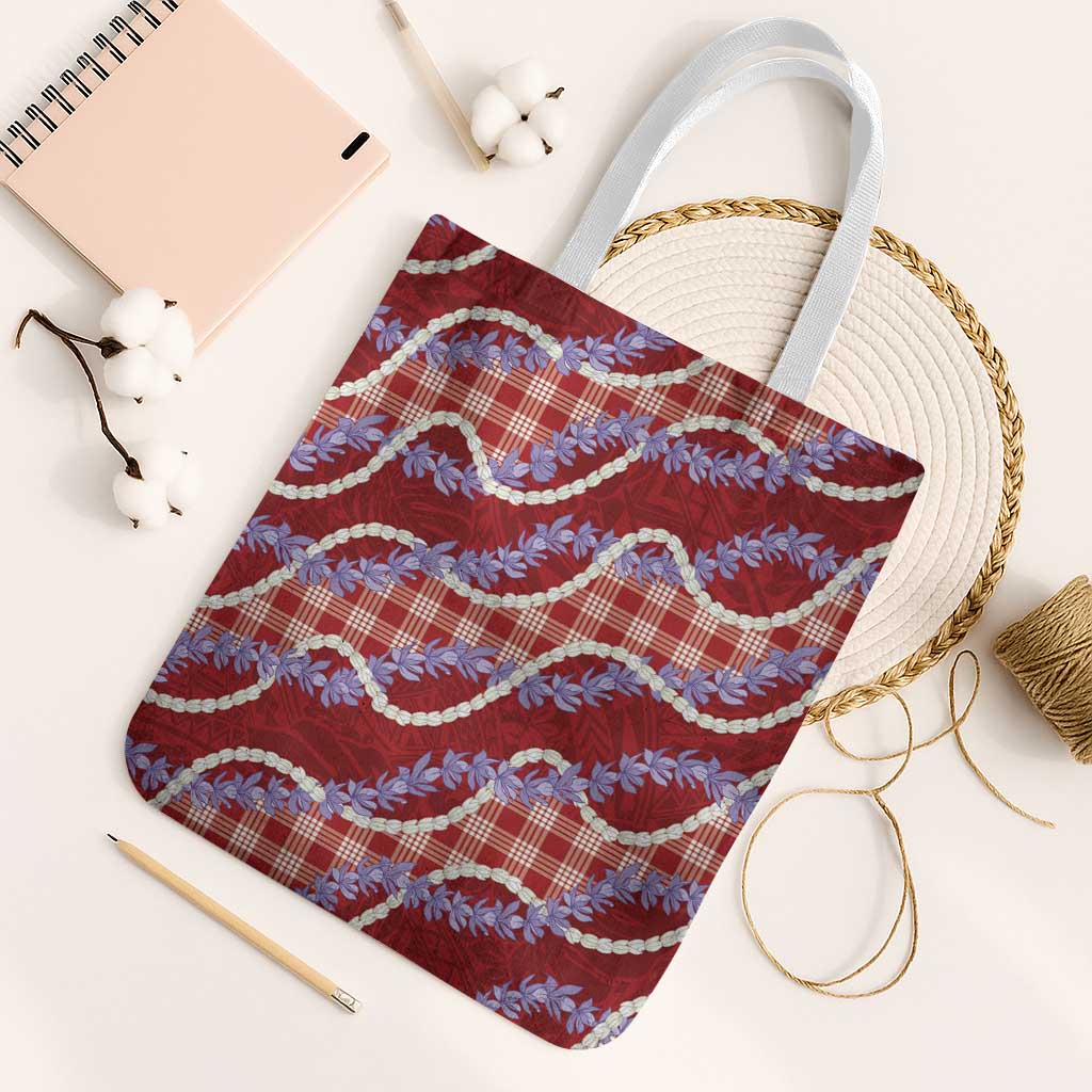 Red Hawaii Palaka Honohono Pikake Tote Bag Hawaiian Orchid Lei Polynesian Pattern - Polynesian Pride