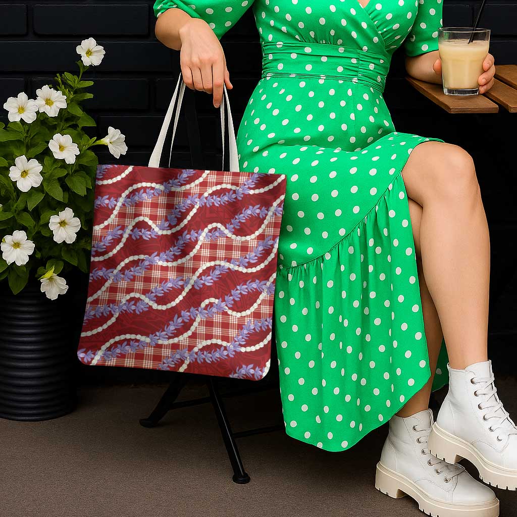 Red Hawaii Palaka Honohono Pikake Tote Bag Hawaiian Orchid Lei Polynesian Pattern - Polynesian Pride