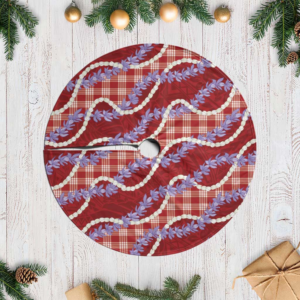 Red Hawaii Palaka Honohono Pikake Tree Skirt Hawaiian Orchid Lei Polynesian Pattern - Polynesian Pride