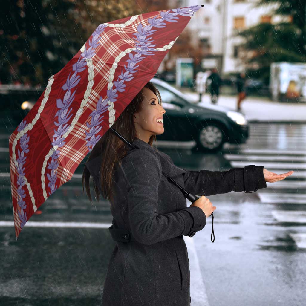 Red Hawaii Palaka Honohono Pikake Umbrella Hawaiian Orchid Lei Polynesian Pattern - Polynesian Pride