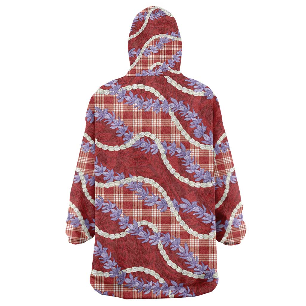 Red Hawaii Palaka Honohono Pikake Wearable Blanket Hoodie Hawaiian Orchid Lei Polynesian Pattern LT14 - Polynesian Pride