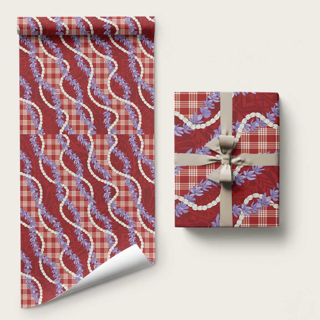 Red Hawaii Palaka Honohono Pikake Wrapping Paper Hawaiian Orchid Lei Polynesian Pattern - Polynesian Pride