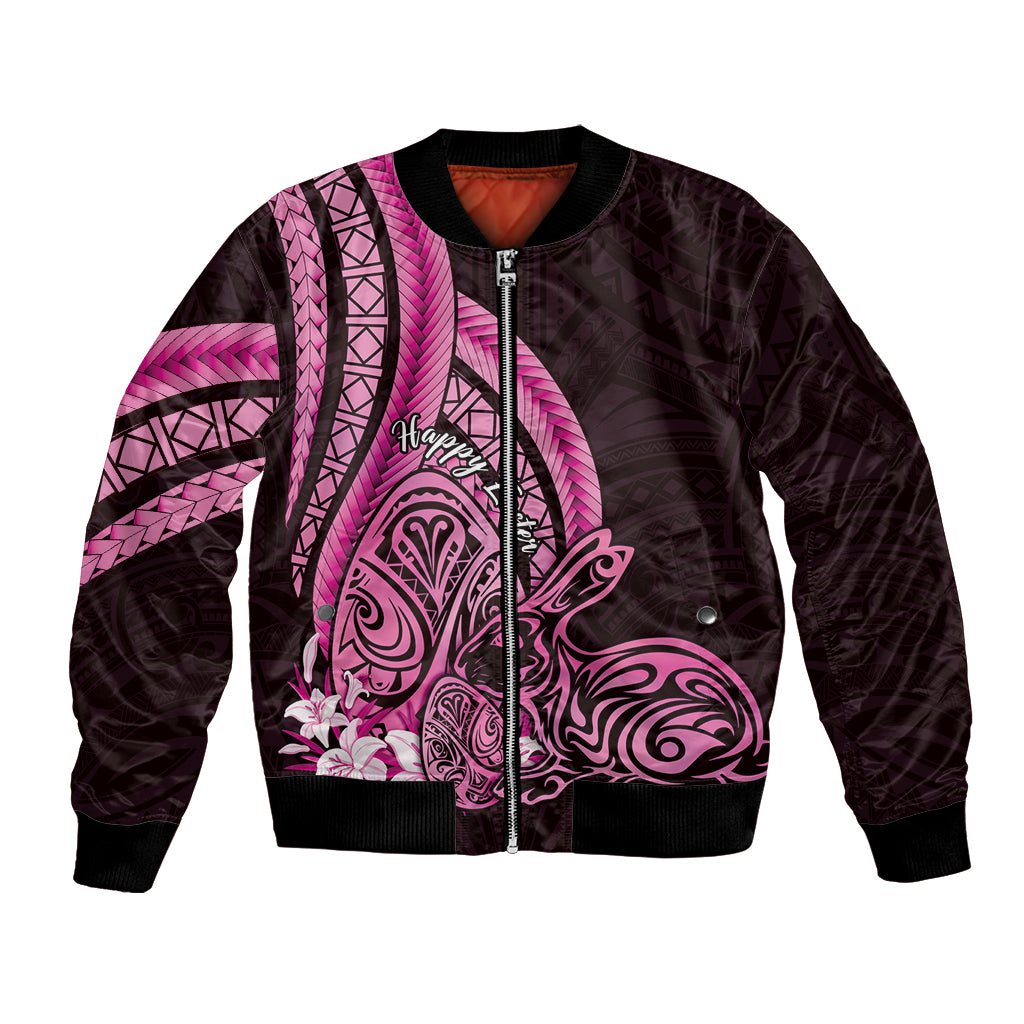 Pink Polynesia Easter Day Bomber Jacket Eggs With Bunny Polynesian Pattern LT14 Unisex Pink - Polynesian Pride