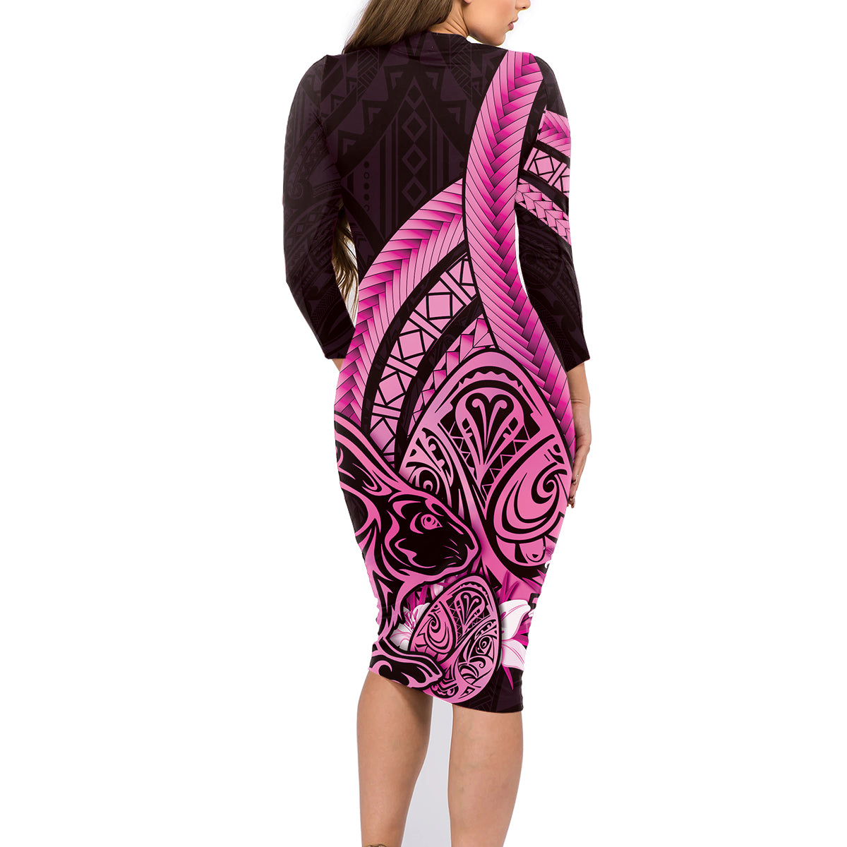 Pink Polynesia Easter Day Family Matching Long Sleeve Bodycon Dress and Hawaiian Shirt Eggs With Bunny Polynesian Pattern