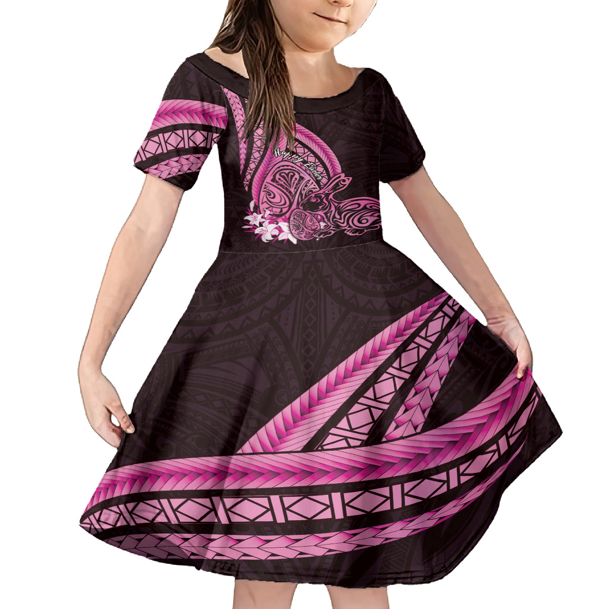 Pink Polynesia Easter Day Family Matching Off Shoulder Maxi Dress and Hawaiian Shirt Eggs With Bunny Polynesian Pattern