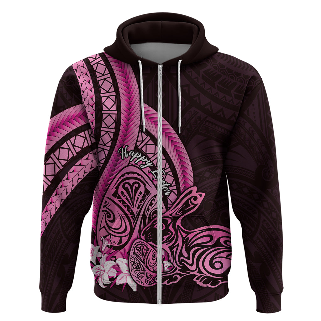 Pink Polynesia Easter Day Hoodie Eggs With Bunny Polynesian Pattern