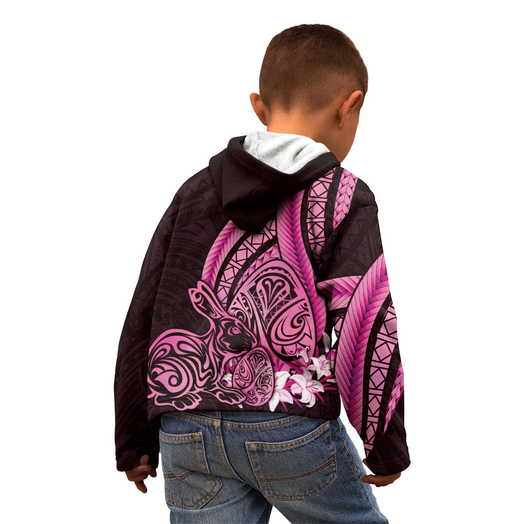 Pink Polynesia Easter Day Kid Hoodie Eggs With Bunny Polynesian Pattern