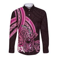 Pink Polynesia Easter Day Long Sleeve Button Shirt Eggs With Bunny Polynesian Pattern