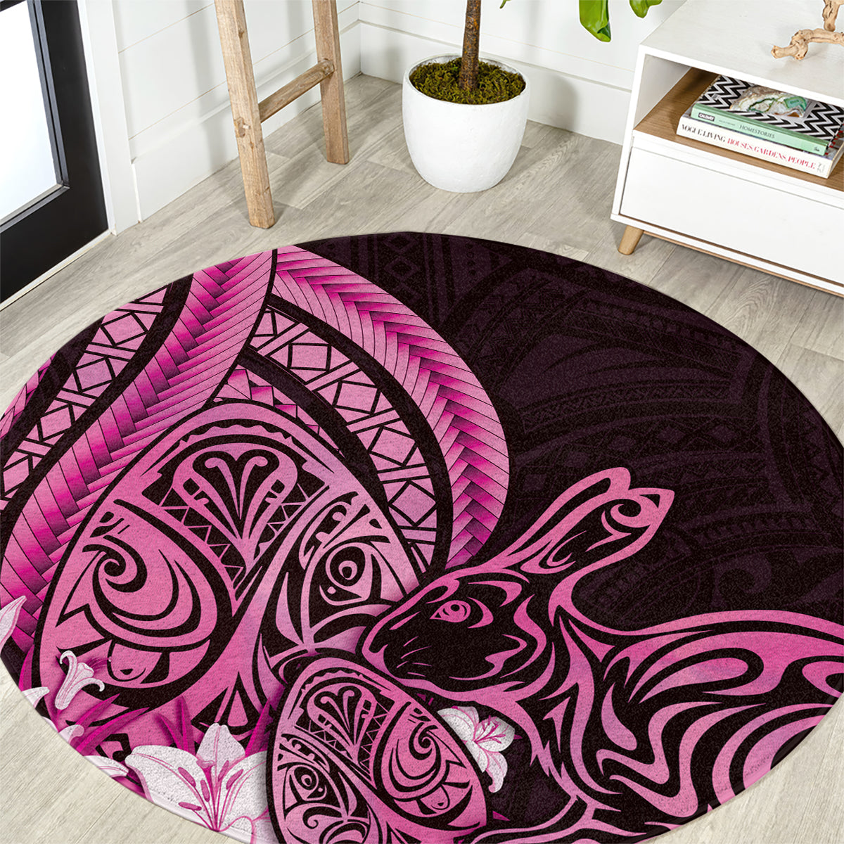 Pink Polynesia Easter Day Round Carpet Eggs With Bunny Polynesian Pattern LT14 Pink - Polynesian Pride