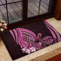 Pink Polynesia Easter Day Rubber Doormat Eggs With Bunny Polynesian Pattern