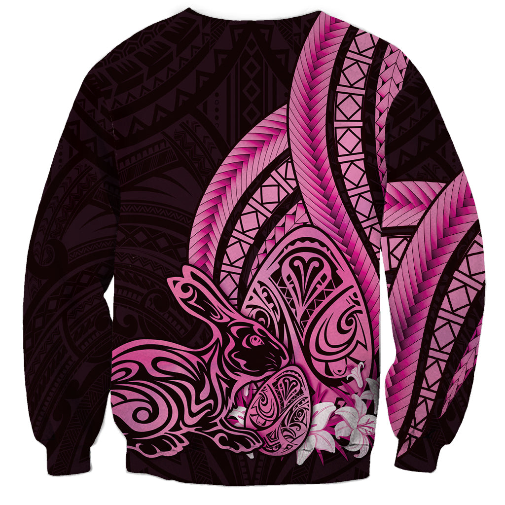 Pink Polynesia Easter Day Sweatshirt Eggs With Bunny Polynesian Pattern