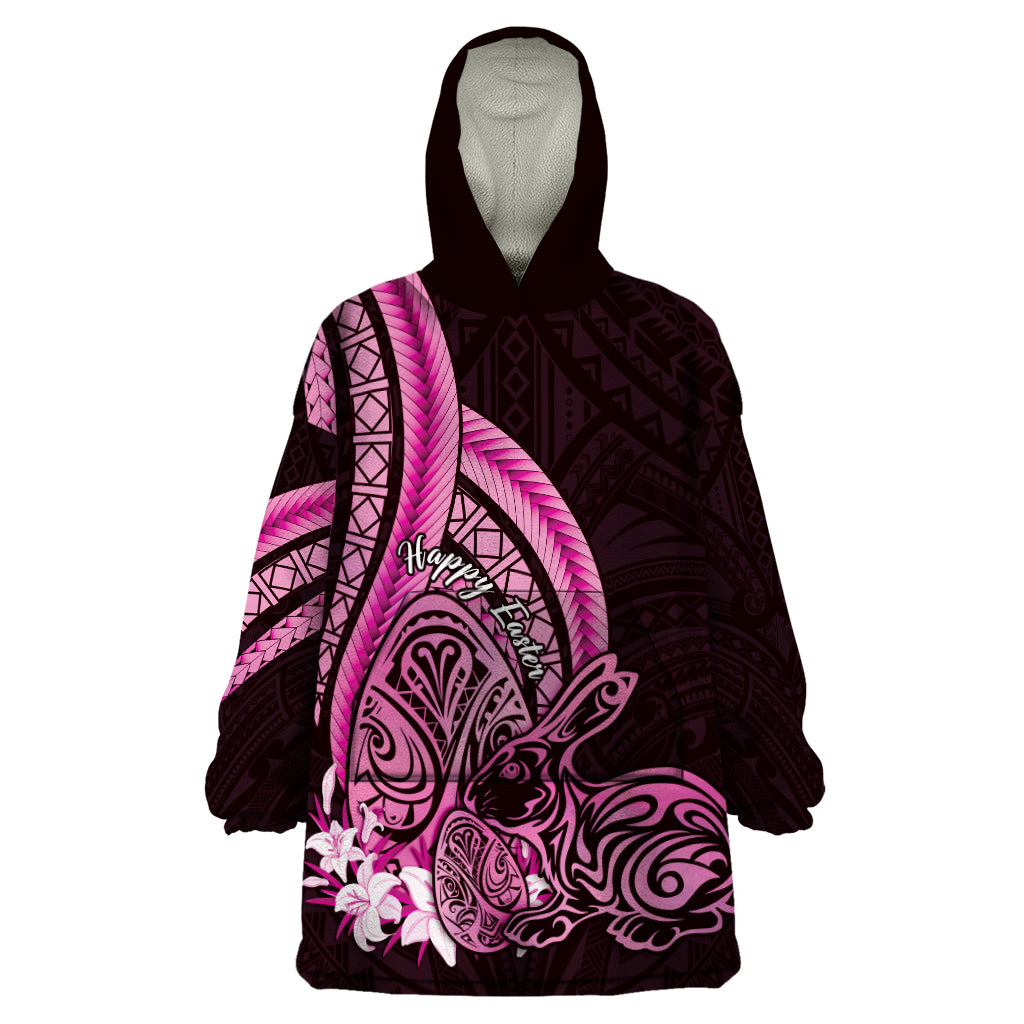 Pink Polynesia Easter Day Wearable Blanket Hoodie Eggs With Bunny Polynesian Pattern LT14 One Size Pink - Polynesian Pride