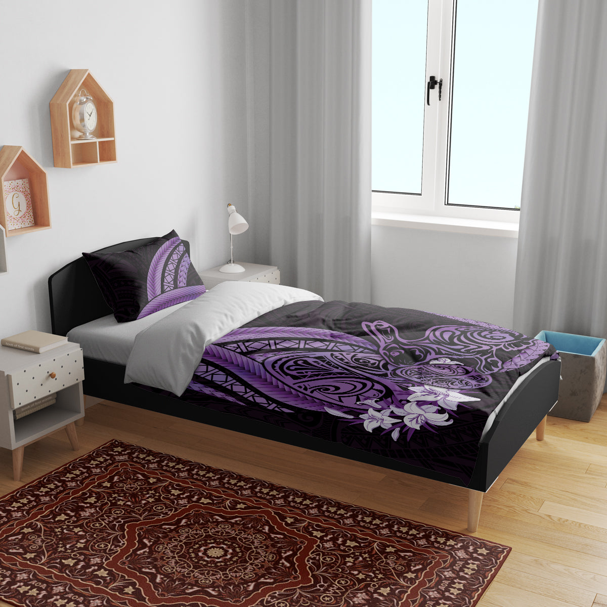 Purple Polynesia Easter Day Bedding Set Eggs With Bunny Polynesian Pattern