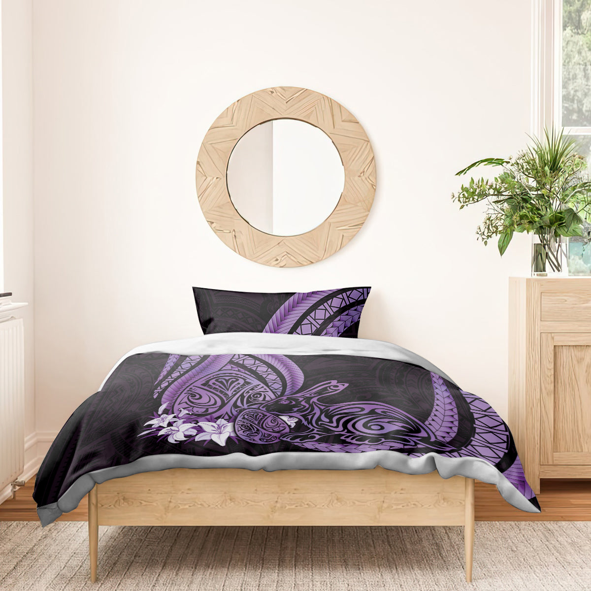 Purple Polynesia Easter Day Bedding Set Eggs With Bunny Polynesian Pattern