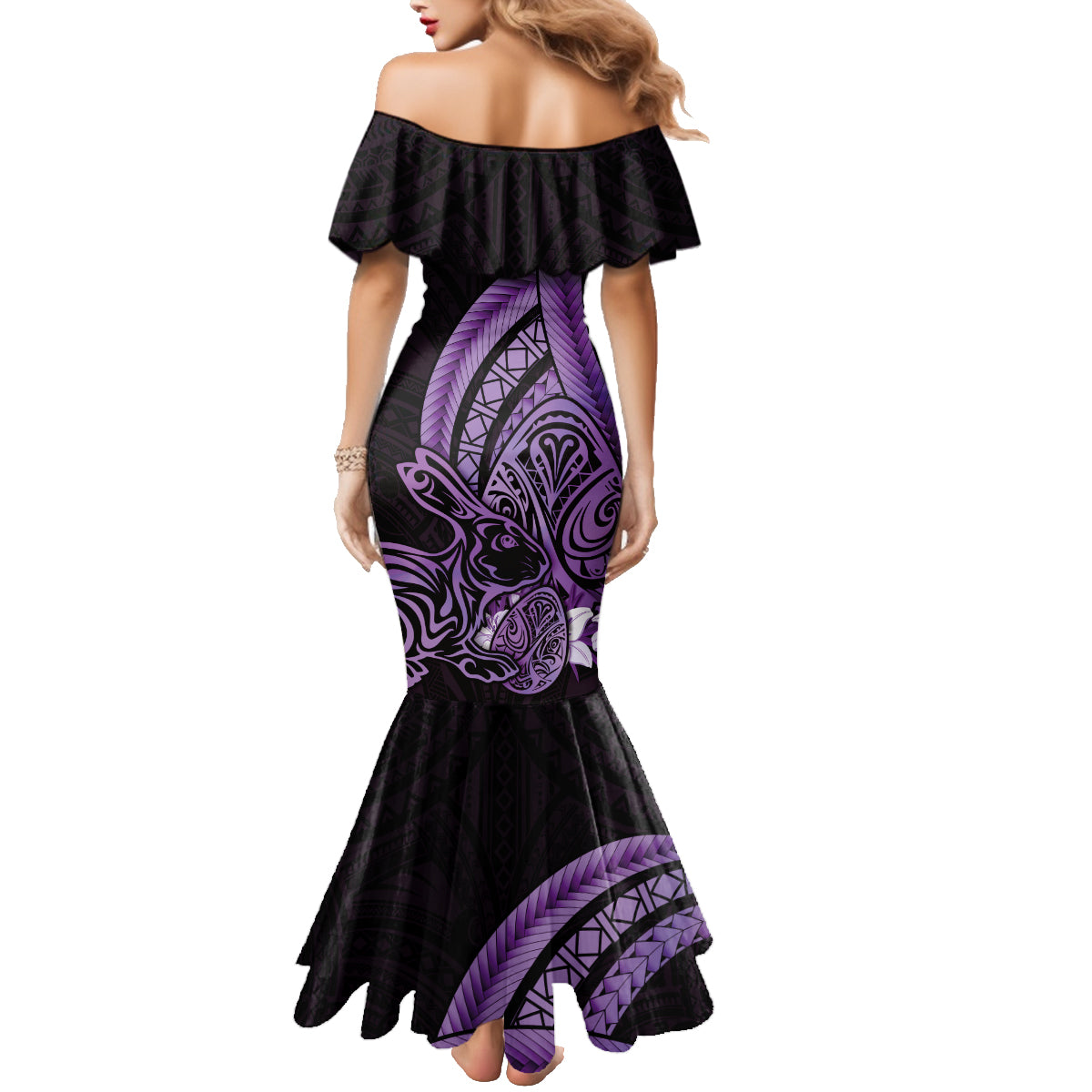 Purple Polynesia Easter Day Family Matching Mermaid Dress and Hawaiian Shirt Eggs With Bunny Polynesian Pattern