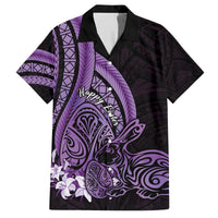 Purple Polynesia Easter Day Family Matching Off Shoulder Short Dress and Hawaiian Shirt Eggs With Bunny Polynesian Pattern