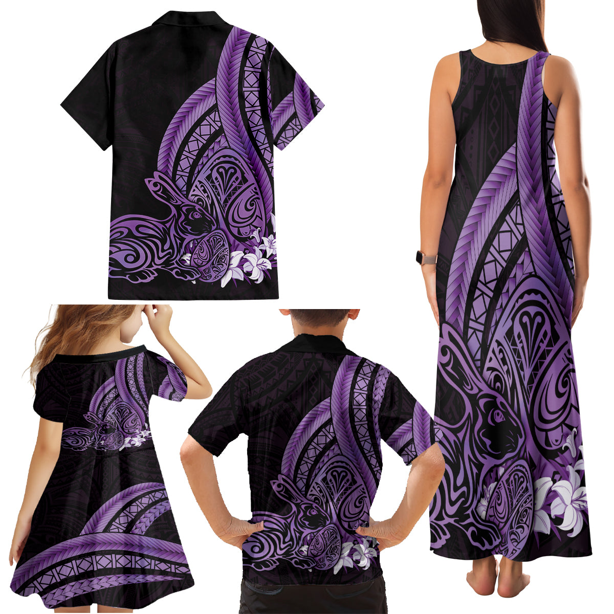 Purple Polynesia Easter Day Family Matching Tank Maxi Dress and Hawaiian Shirt Eggs With Bunny Polynesian Pattern LT14 - Polynesian Pride