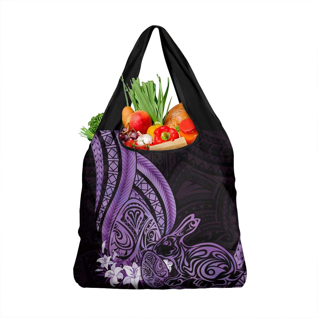 Purple Polynesia Easter Day Grocery Bag Eggs With Bunny Polynesian Pattern LT14 1-pack One Size Purple - Polynesian Pride