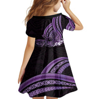 Purple Polynesia Easter Day Kid Short Sleeve Dress Eggs With Bunny Polynesian Pattern
