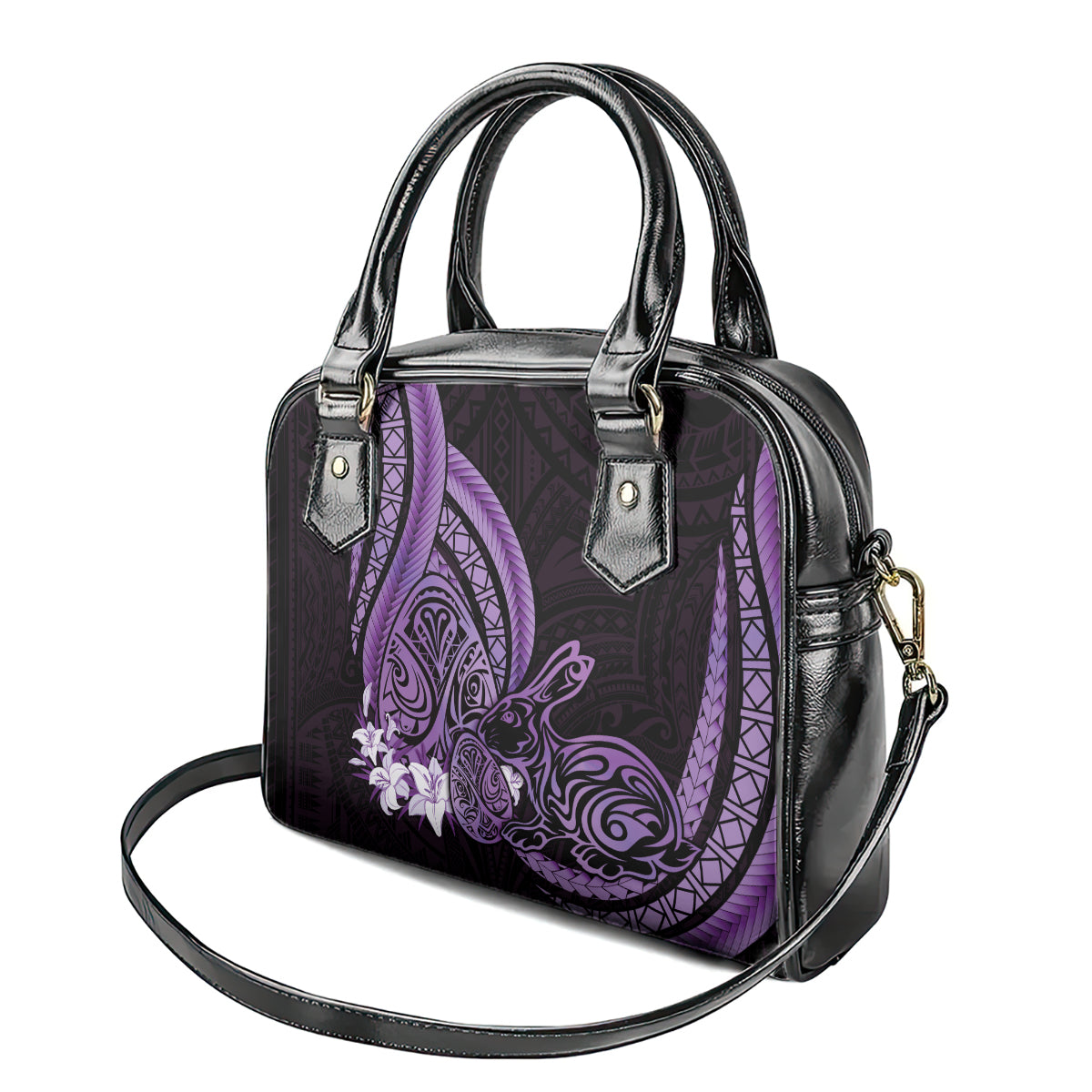 Purple Polynesia Easter Day Shoulder Handbag Eggs With Bunny Polynesian Pattern