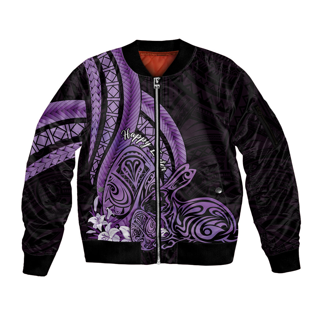 Purple Polynesia Easter Day Sleeve Zip Bomber Jacket Eggs With Bunny Polynesian Pattern LT14 Unisex Purple - Polynesian Pride