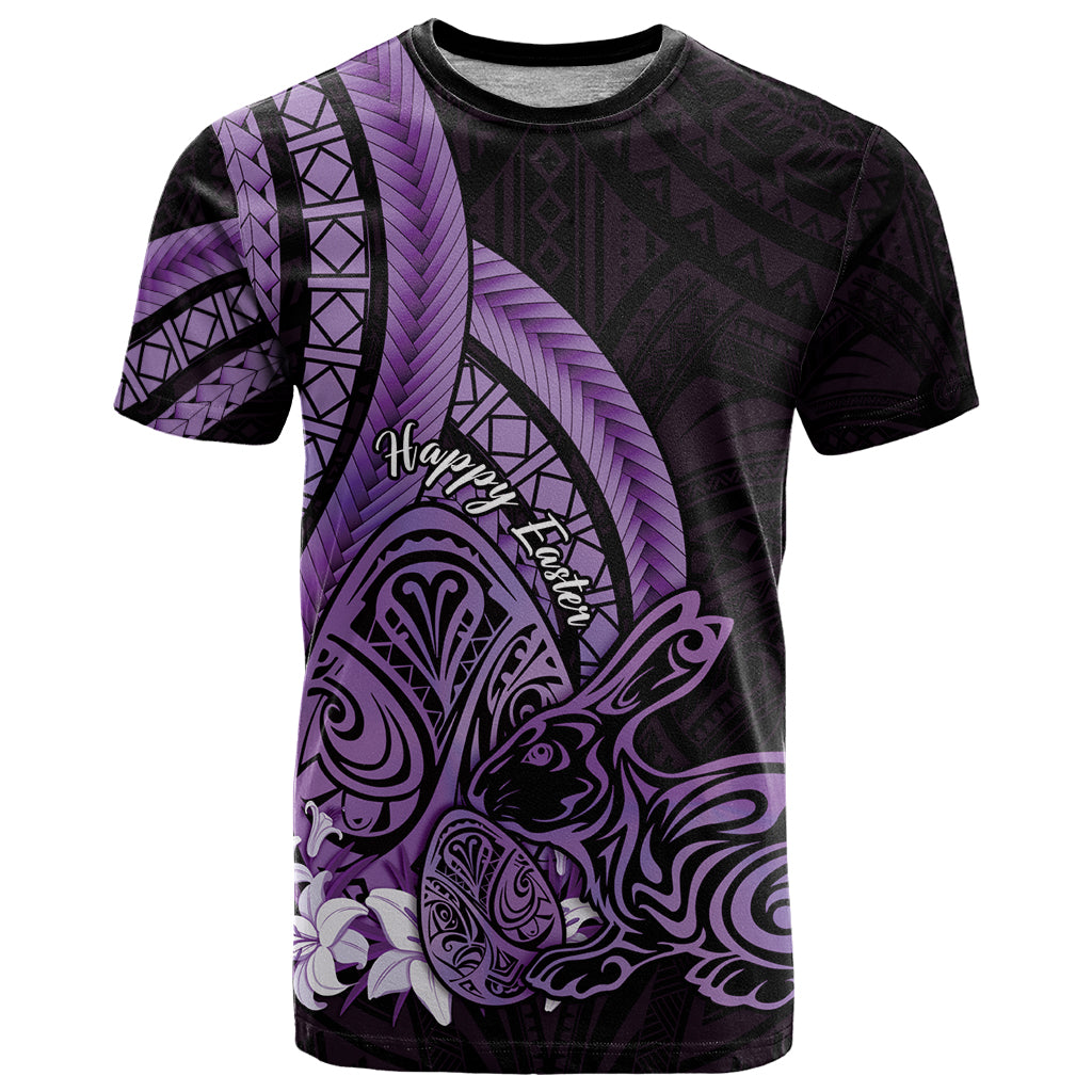 Purple Polynesia Easter Day T Shirt Eggs With Bunny Polynesian Pattern