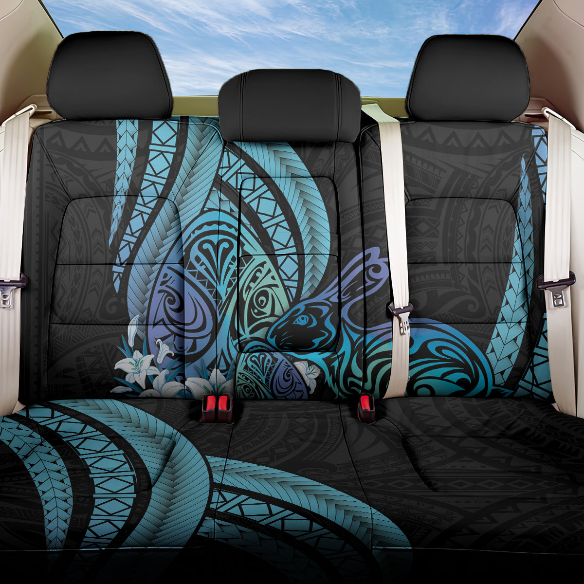 Turquoise Polynesia Easter Day Back Car Seat Cover Eggs With Bunny Polynesian Pattern LT14 One Size Turquoise - Polynesian Pride