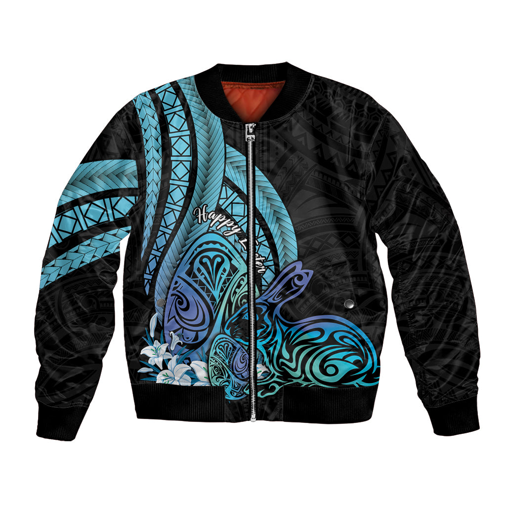 Turquoise Polynesia Easter Day Bomber Jacket Eggs With Bunny Polynesian Pattern LT14 Unisex Turquoise - Polynesian Pride