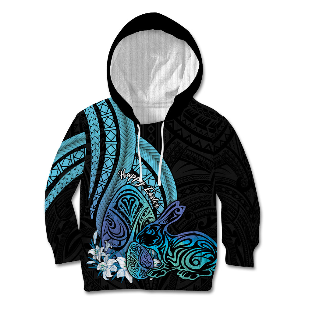 Turquoise Polynesia Easter Day Kid Hoodie Eggs With Bunny Polynesian Pattern LT14 Hoodie Turquoise - Polynesian Pride