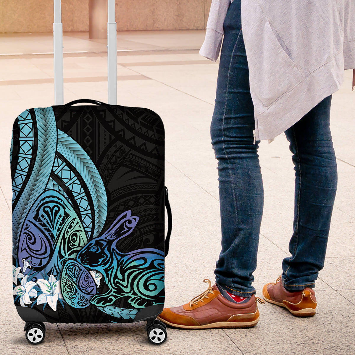 Turquoise Polynesia Easter Day Luggage Cover Eggs With Bunny Polynesian Pattern LT14 Turquoise - Polynesian Pride