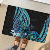 Turquoise Polynesia Easter Day Rubber Doormat Eggs With Bunny Polynesian Pattern