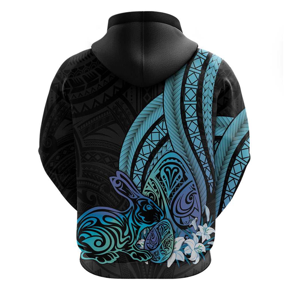 Turquoise Polynesia Easter Day Zip Hoodie Eggs With Bunny Polynesian Pattern LT14 - Polynesian Pride