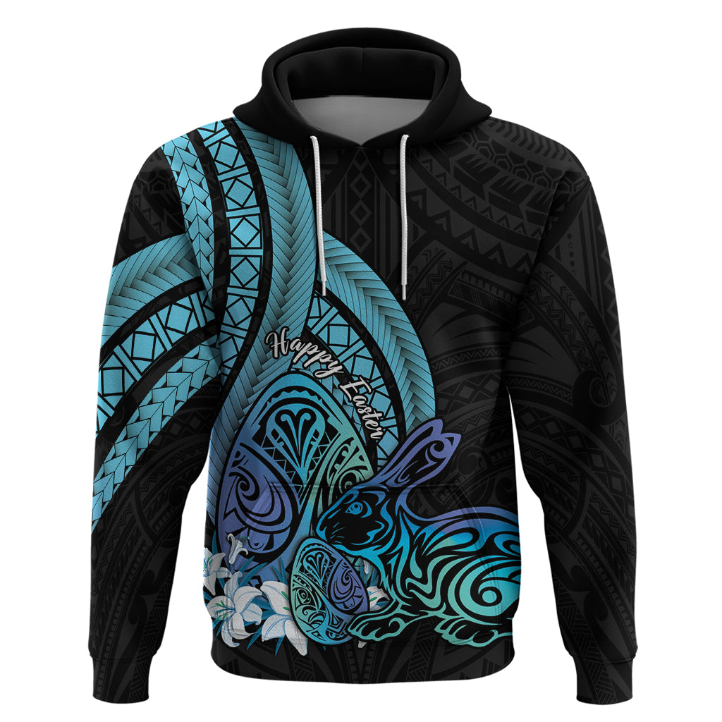 Turquoise Polynesia Easter Day Zip Hoodie Eggs With Bunny Polynesian Pattern LT14 Pullover Hoodie Turquoise - Polynesian Pride