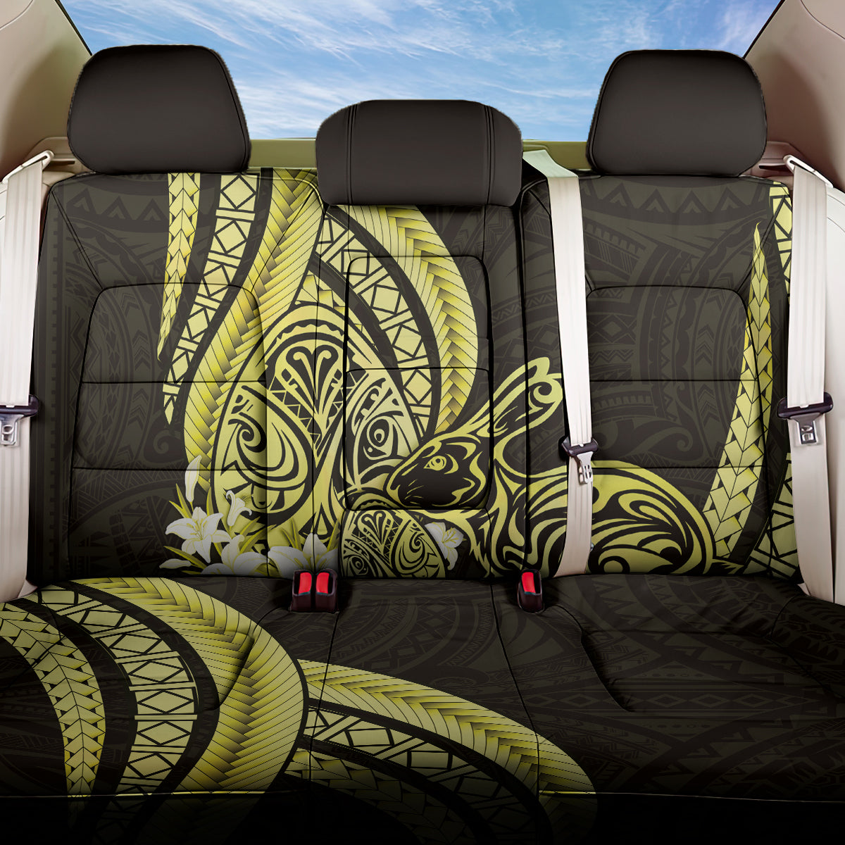 Yellow Polynesia Easter Day Back Car Seat Cover Eggs With Bunny Polynesian Pattern LT14 One Size Yellow - Polynesian Pride