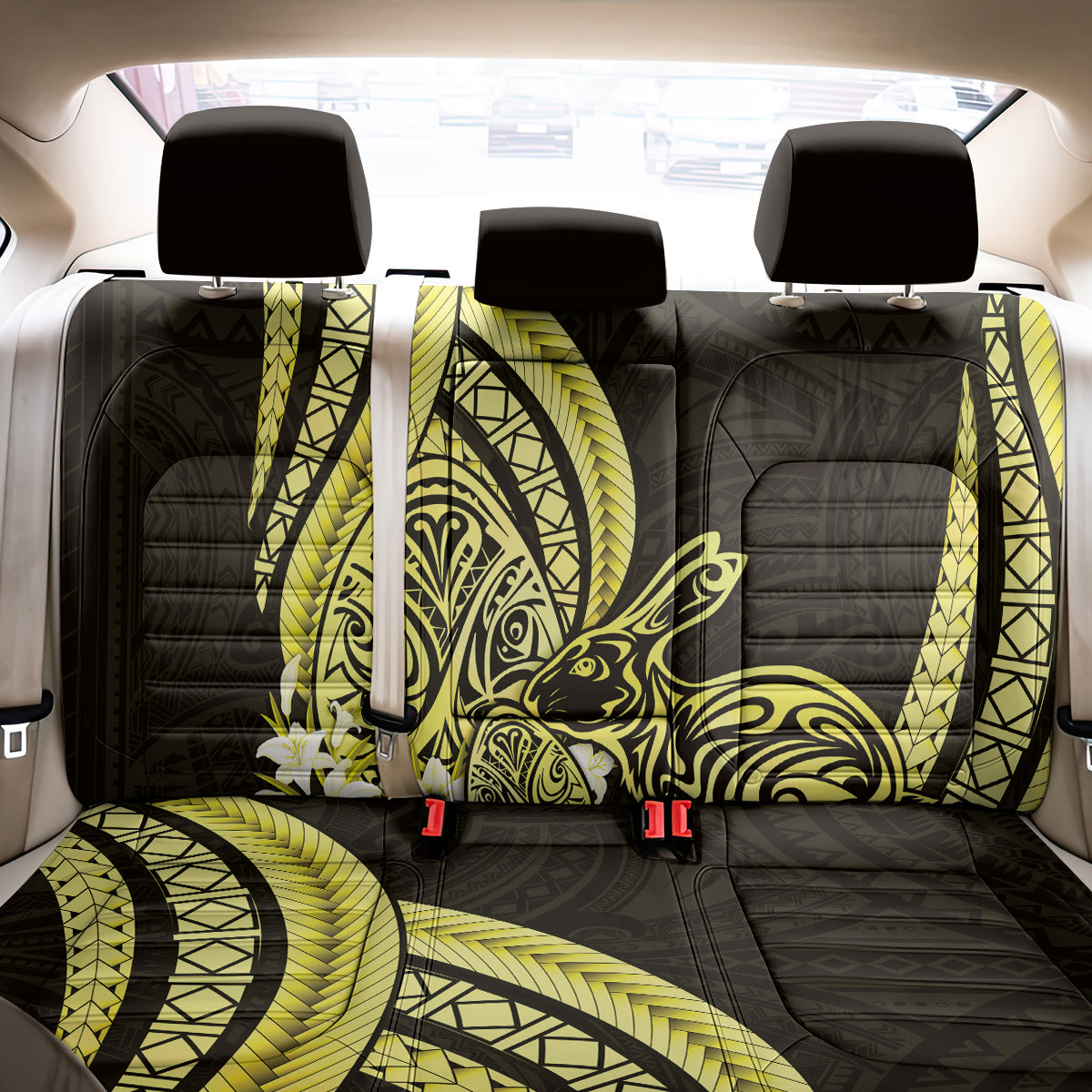 Yellow Polynesia Easter Day Back Car Seat Cover Eggs With Bunny Polynesian Pattern LT14 - Polynesian Pride