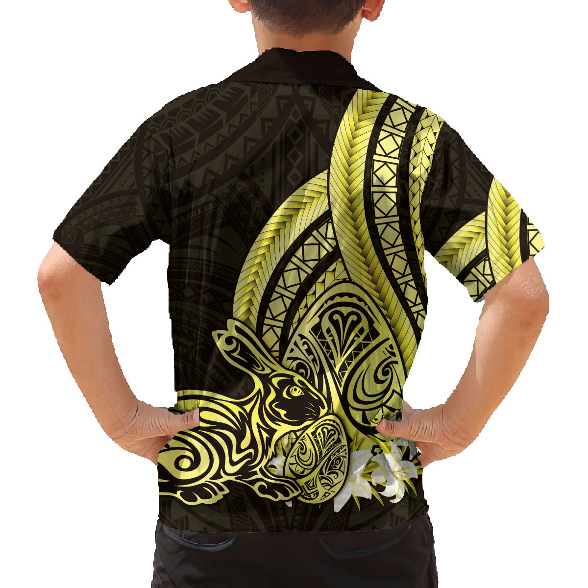 Yellow Polynesia Easter Day Family Matching Off Shoulder Maxi Dress and Hawaiian Shirt Eggs With Bunny Polynesian Pattern LT14 - Polynesian Pride