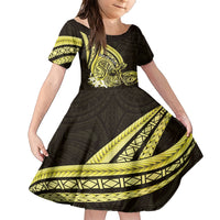 Yellow Polynesia Easter Day Family Matching Short Sleeve Bodycon Dress and Hawaiian Shirt Eggs With Bunny Polynesian Pattern