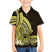 Yellow Polynesia Easter Day Family Matching Summer Maxi Dress and Hawaiian Shirt Eggs With Bunny Polynesian Pattern