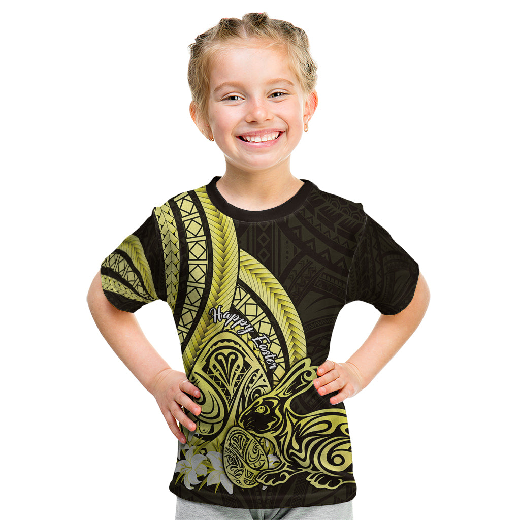 Yellow Polynesia Easter Day Kid T Shirt Eggs With Bunny Polynesian Pattern