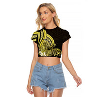Yellow Polynesia Easter Day Raglan Cropped T Shirt Eggs With Bunny Polynesian Pattern